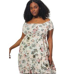 Torrid Maxi Challis Off Shoulder Hi-Lo Hawaiian Print Dress, 2, 2X, 18-20